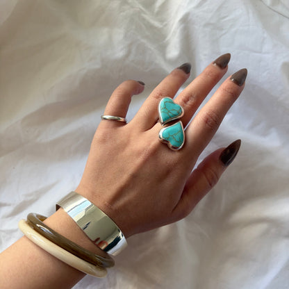 Vintage Sterling Turquoise Heart Bypass Ring