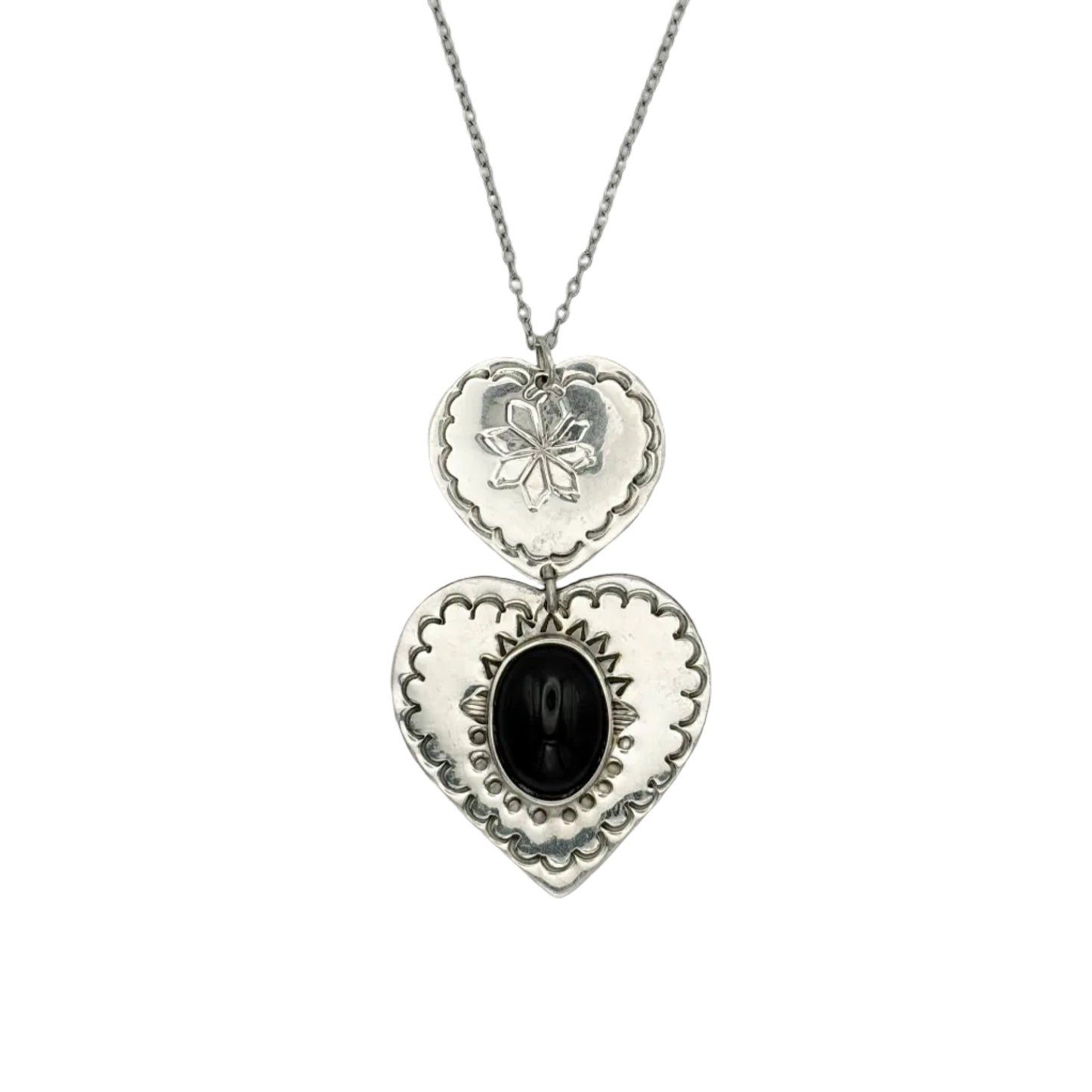 Vintage Sterling Heart Onyx Necklace