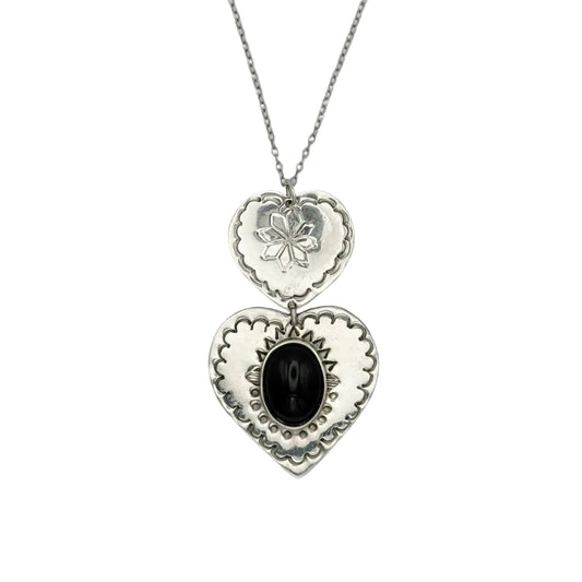 Vintage Sterling Heart Onyx Necklace