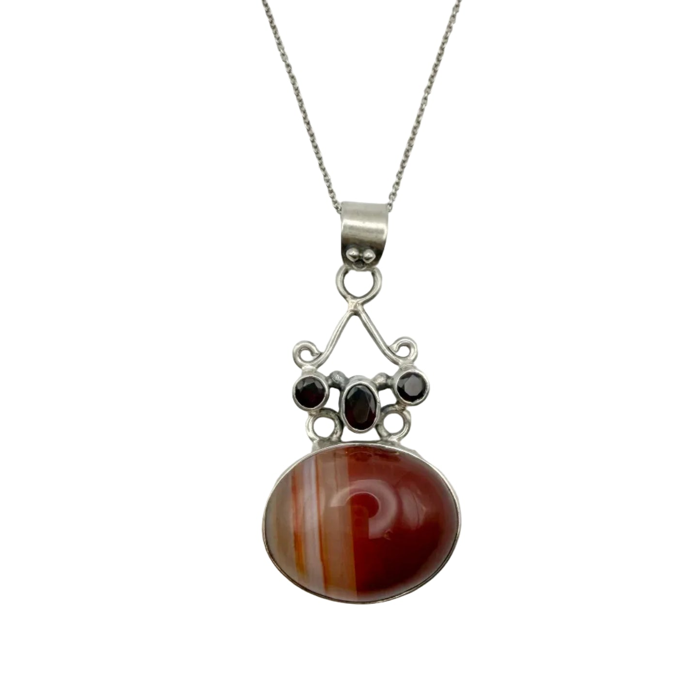 Vintage Sterling Silver Agate Necklace