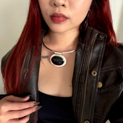 Vintage Sterling Large Black Onyx Torque Necklace