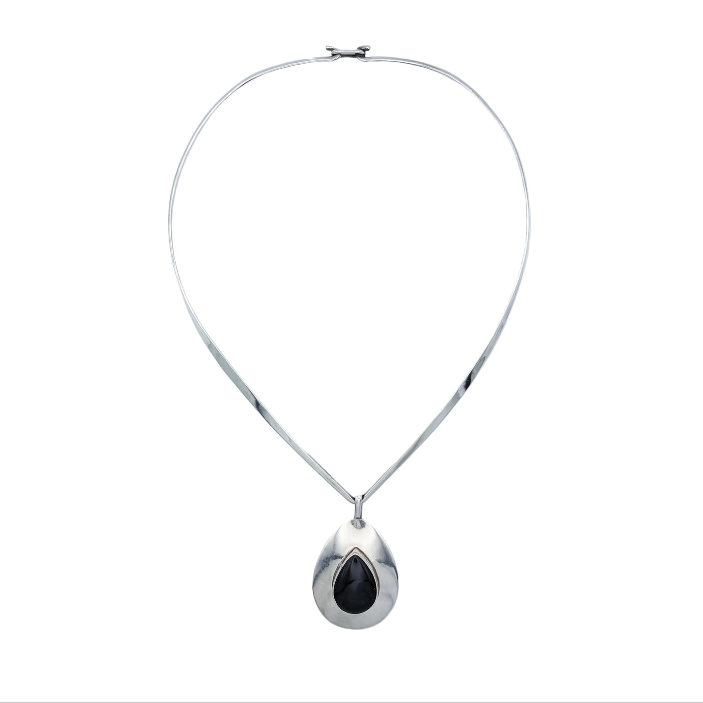 Vintage Sterling Onyx V Torque Necklace