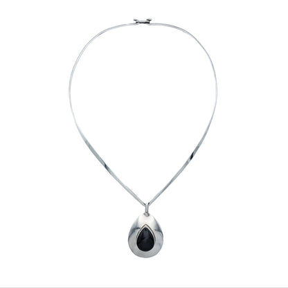 Vintage Sterling Onyx V Torque Necklace
