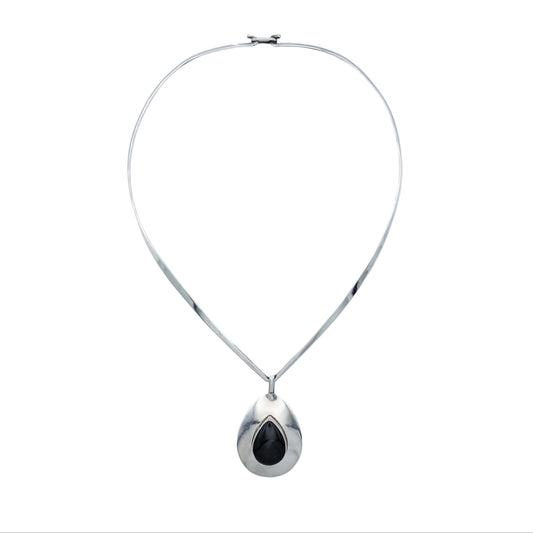 Vintage Sterling Onyx V Torque Necklace