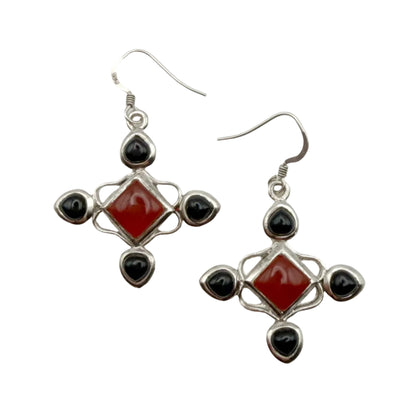 Vintage Sterling Carnelian and Onyx Earrings