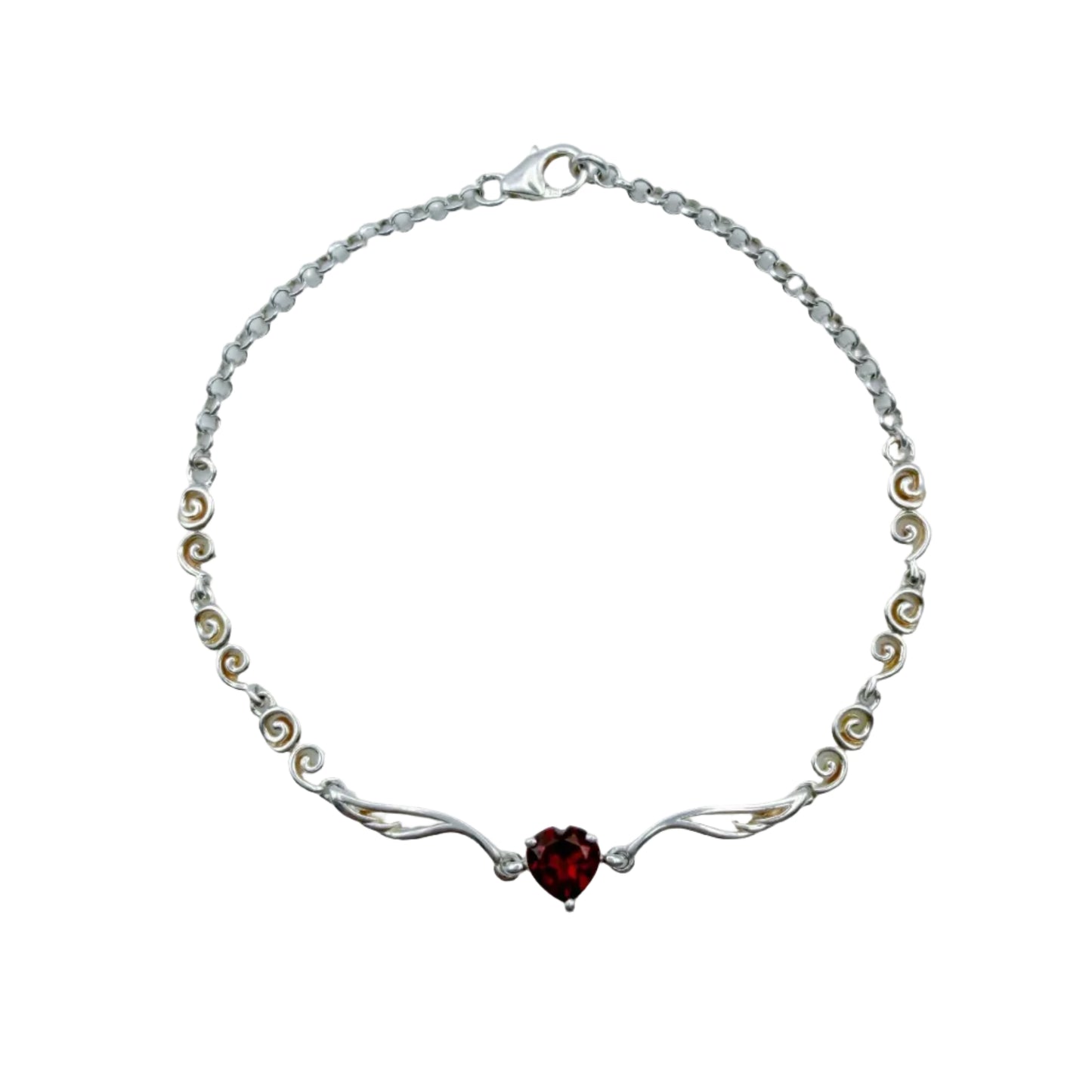 Sterling Heart Garnet Bracelet