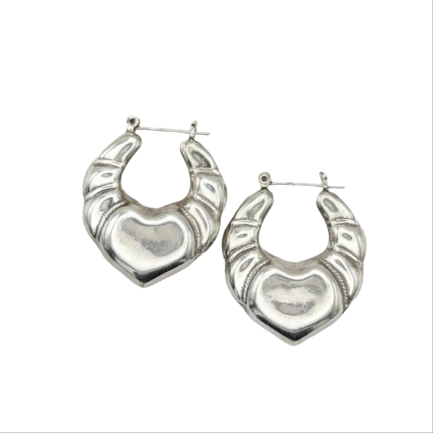Vintage Sterling Heart Hoop Earrings