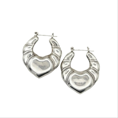 Vintage Sterling Heart Hoop Earrings