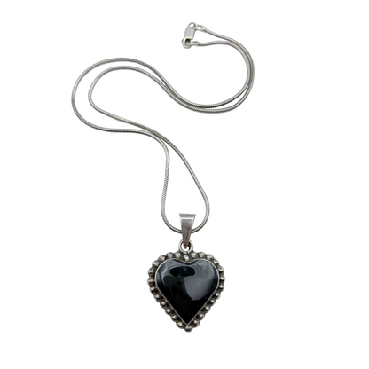 Vintage Sterling Onyx Heart Necklace
