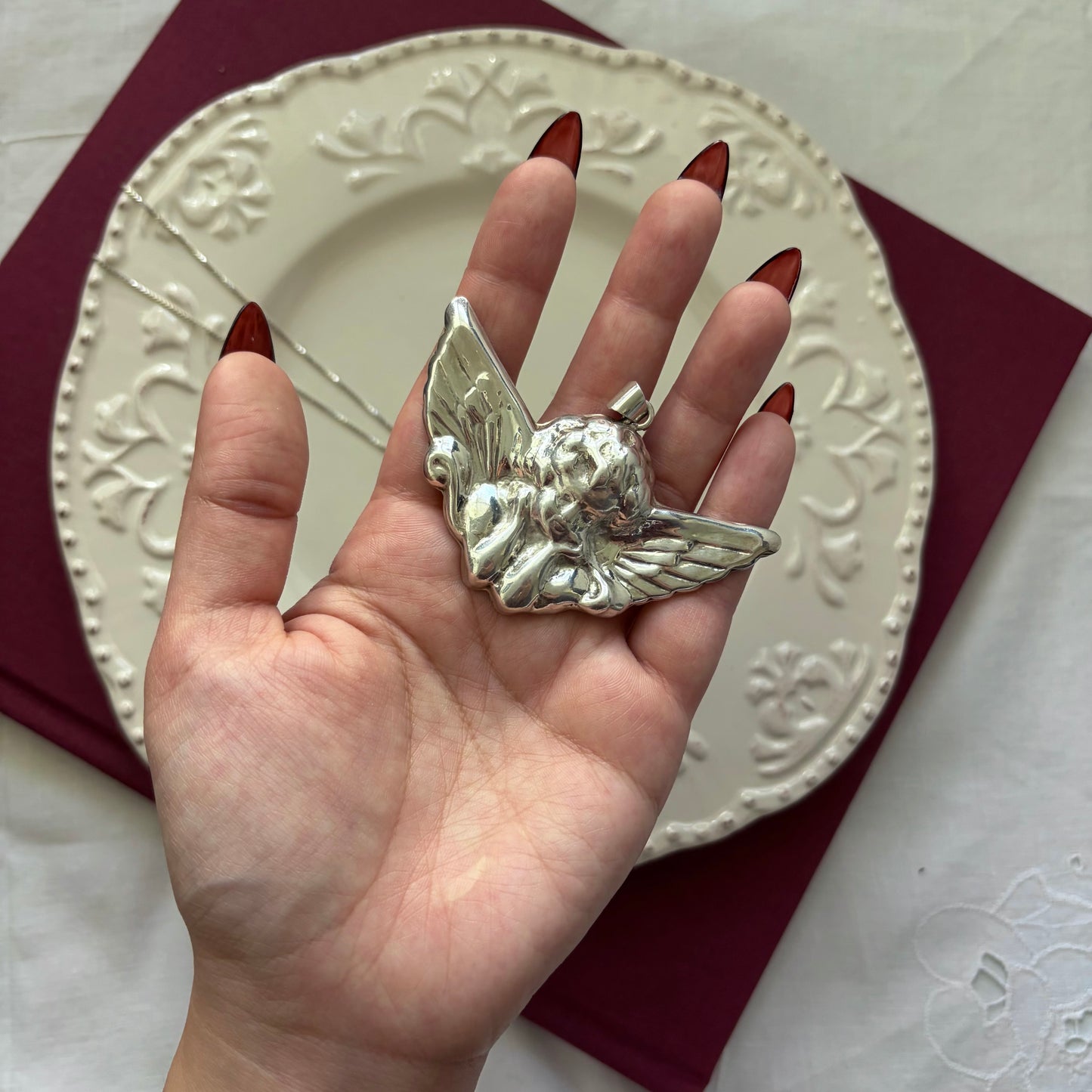 Vintage Sterling Large Cherub Pendant