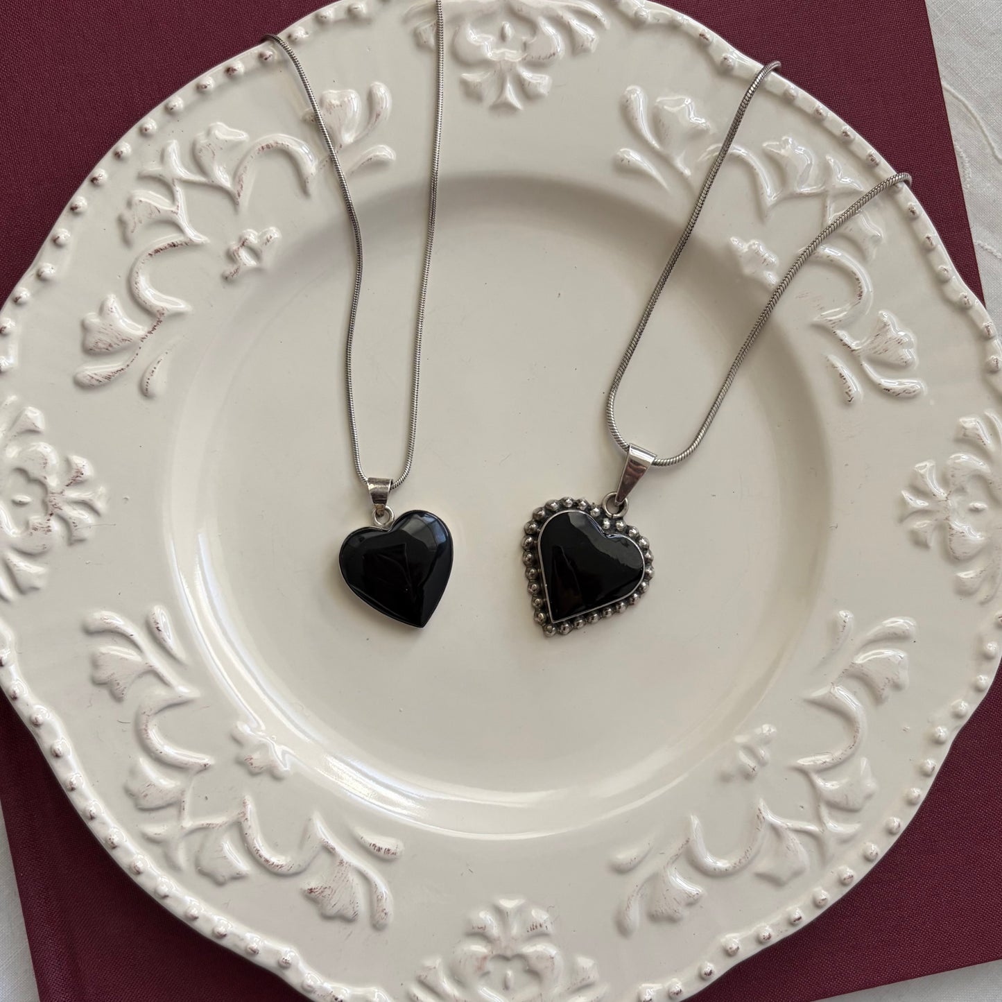 Vintage Sterling Onyx Heart Necklace