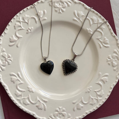 Vintage Sterling Onyx Heart Necklace
