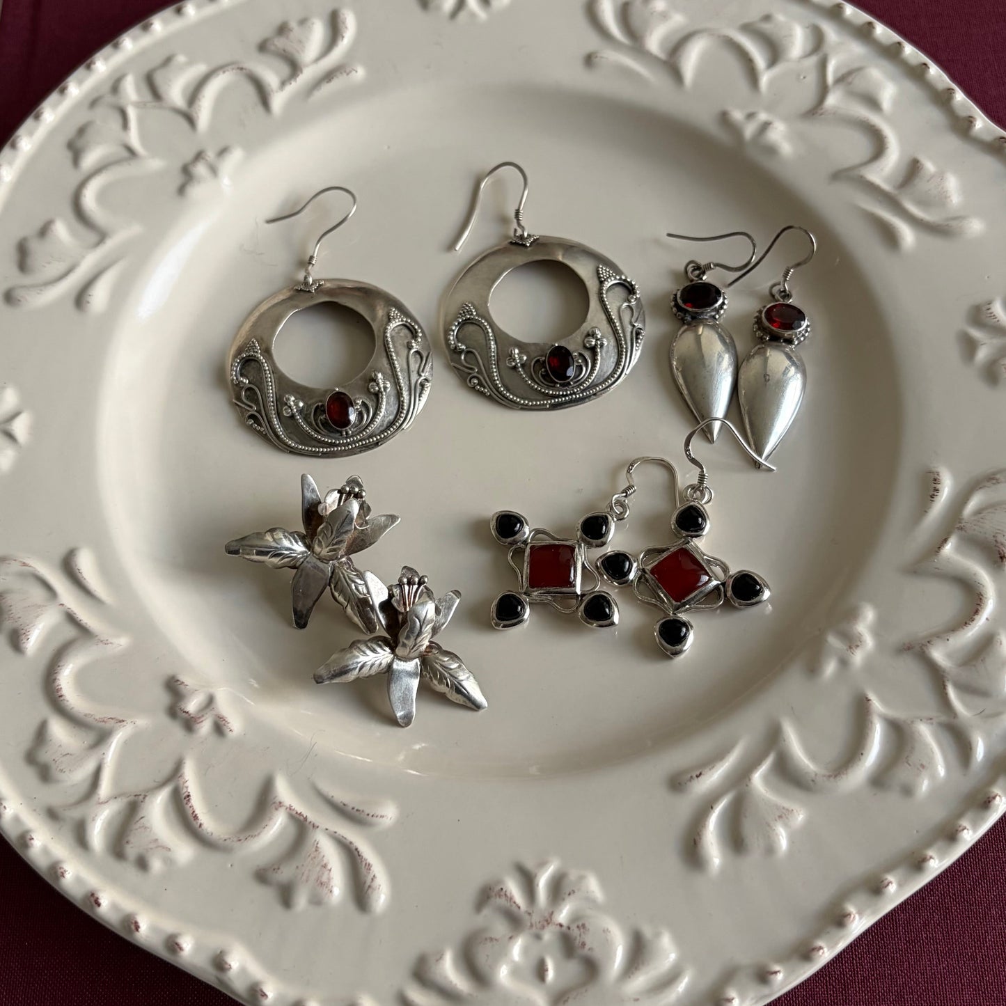Vintage Sterling Garnet Earrings