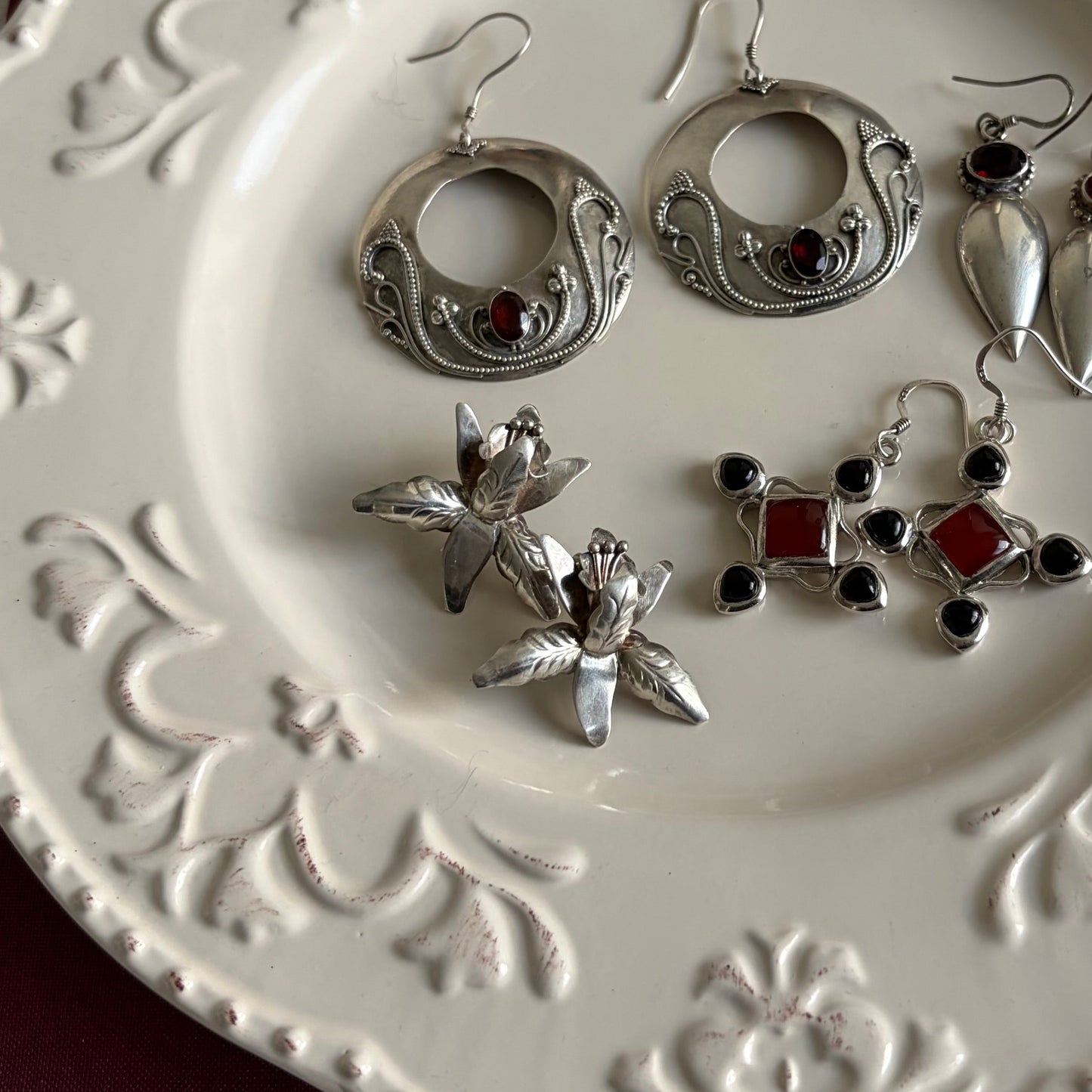 Vintage Sterling Taxco Orchid Earrings