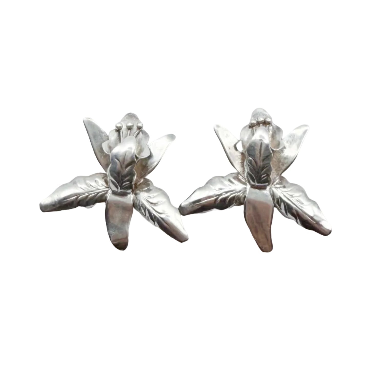 Vintage Sterling Taxco Orchid Earrings