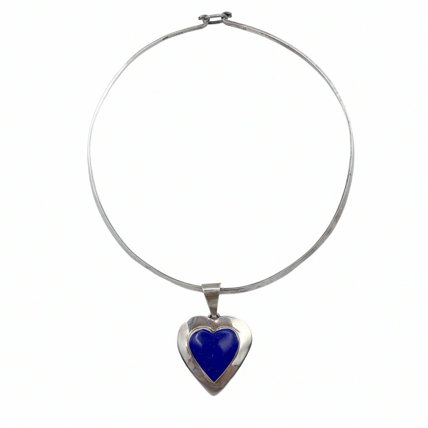 Vintage Sterling Lapis Heart Torque
