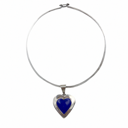 Vintage Sterling Lapis Heart Torque