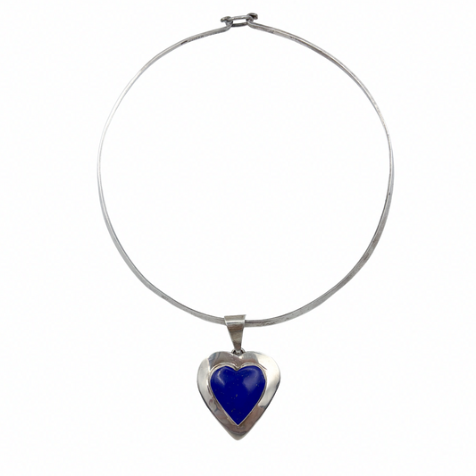 Vintage Sterling Lapis Heart Torque