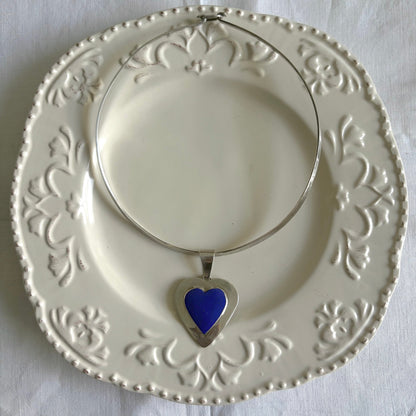 Vintage Sterling Lapis Heart Torque