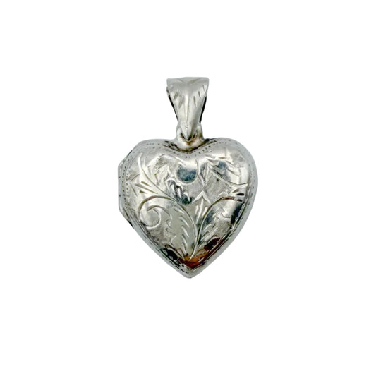 Vintage Sterling Etched Locket Pendant