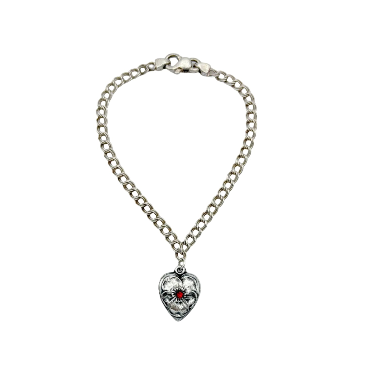 Vintage Sterling Pansy Heart Cham Bracelet