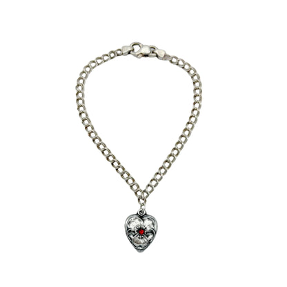 Vintage Sterling Pansy Heart Cham Bracelet