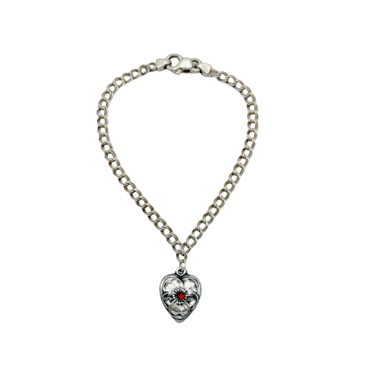 Vintage Sterling Pansy Heart Cham Bracelet