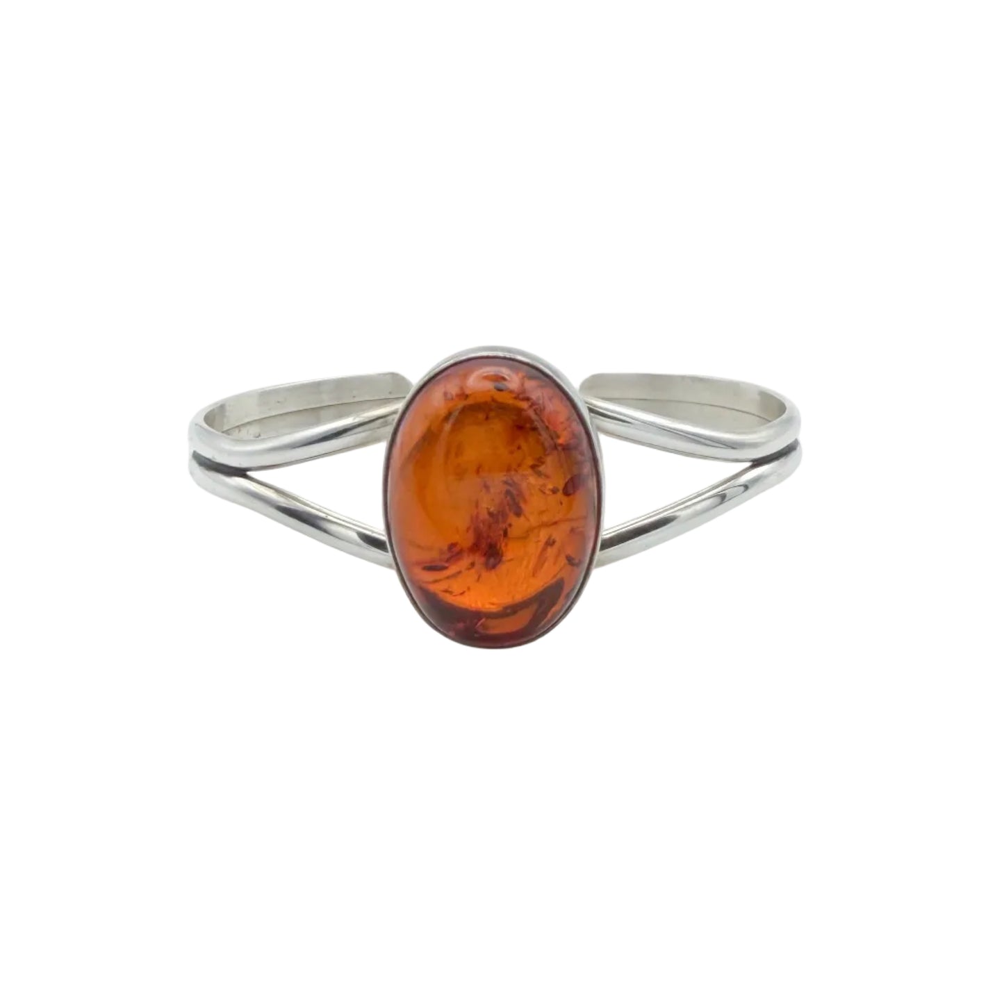 Vintage Sterling Silver Amber Cuff