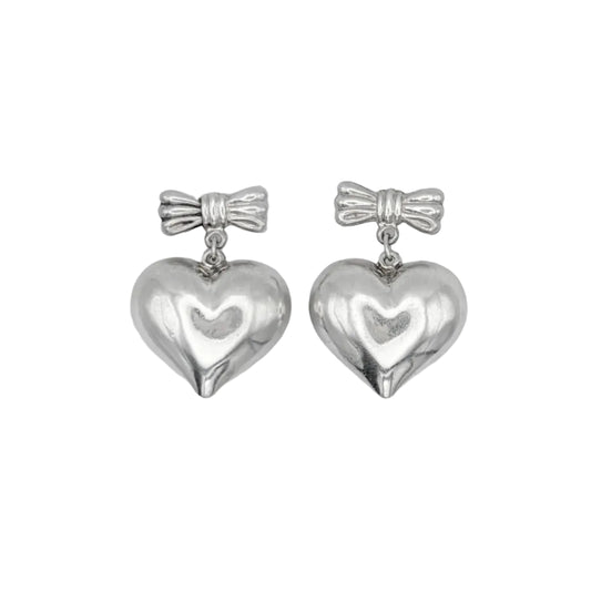 Vintage Sterling Heart Drop Earrings