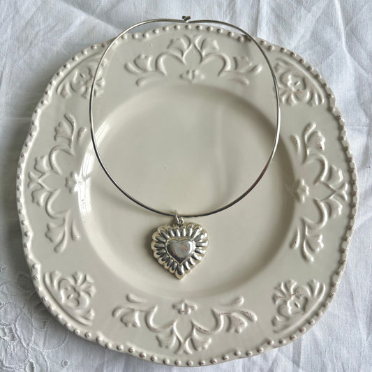 Vintage Sterling Heart Torque Necklace