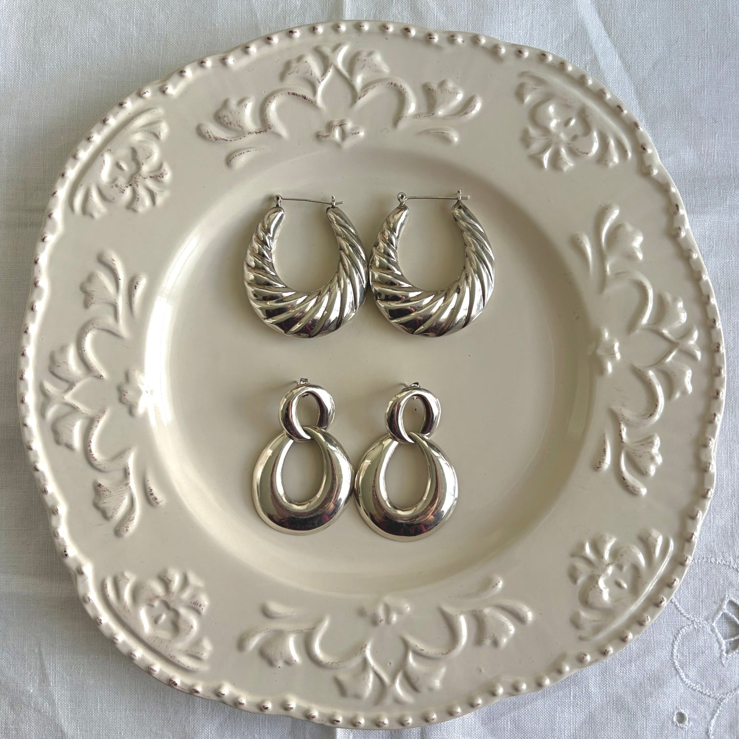 Vintage Sterling Silver Double Hoops