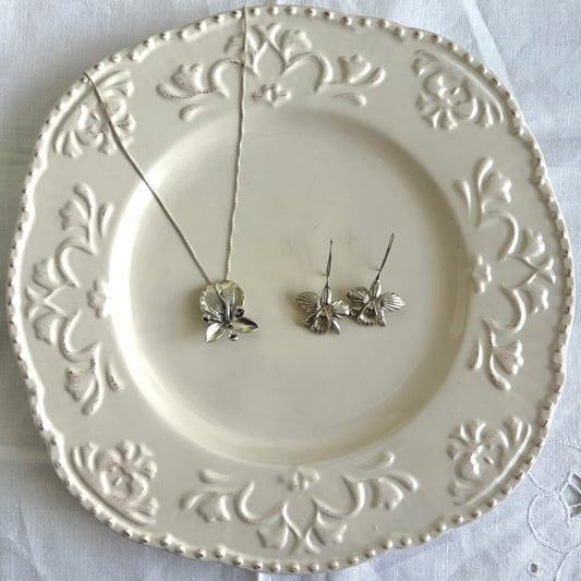 Vintage Sterling Orchid Dangle Earrings