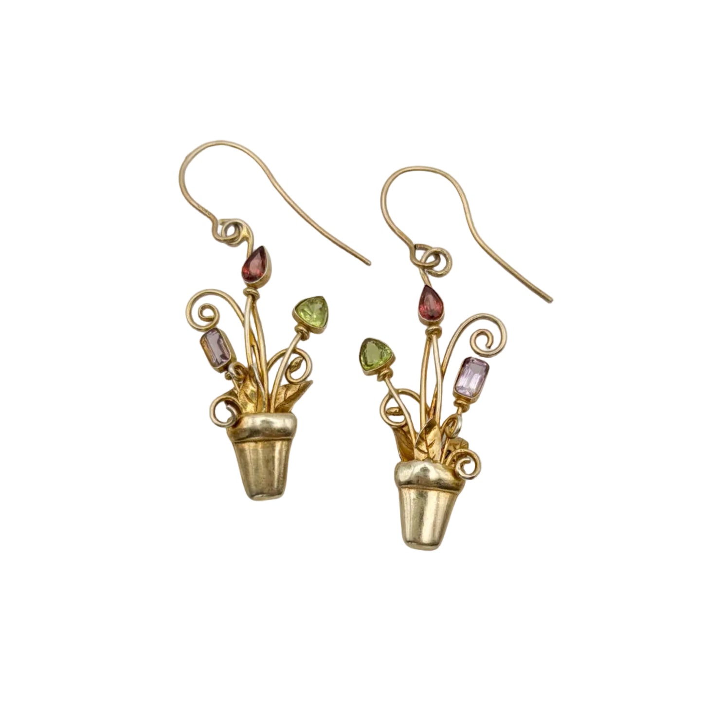 Vintage Gold Filled Flower Pot Earrings