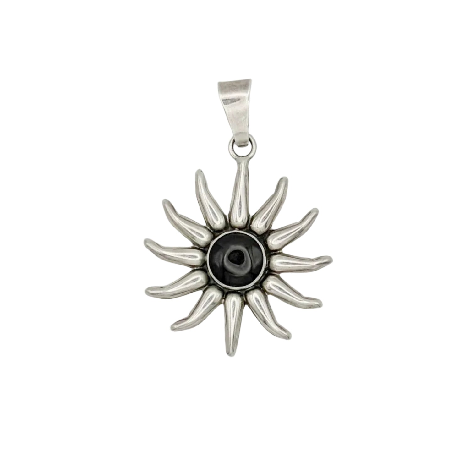 Vintage Sterling Onyx Sun Pendant