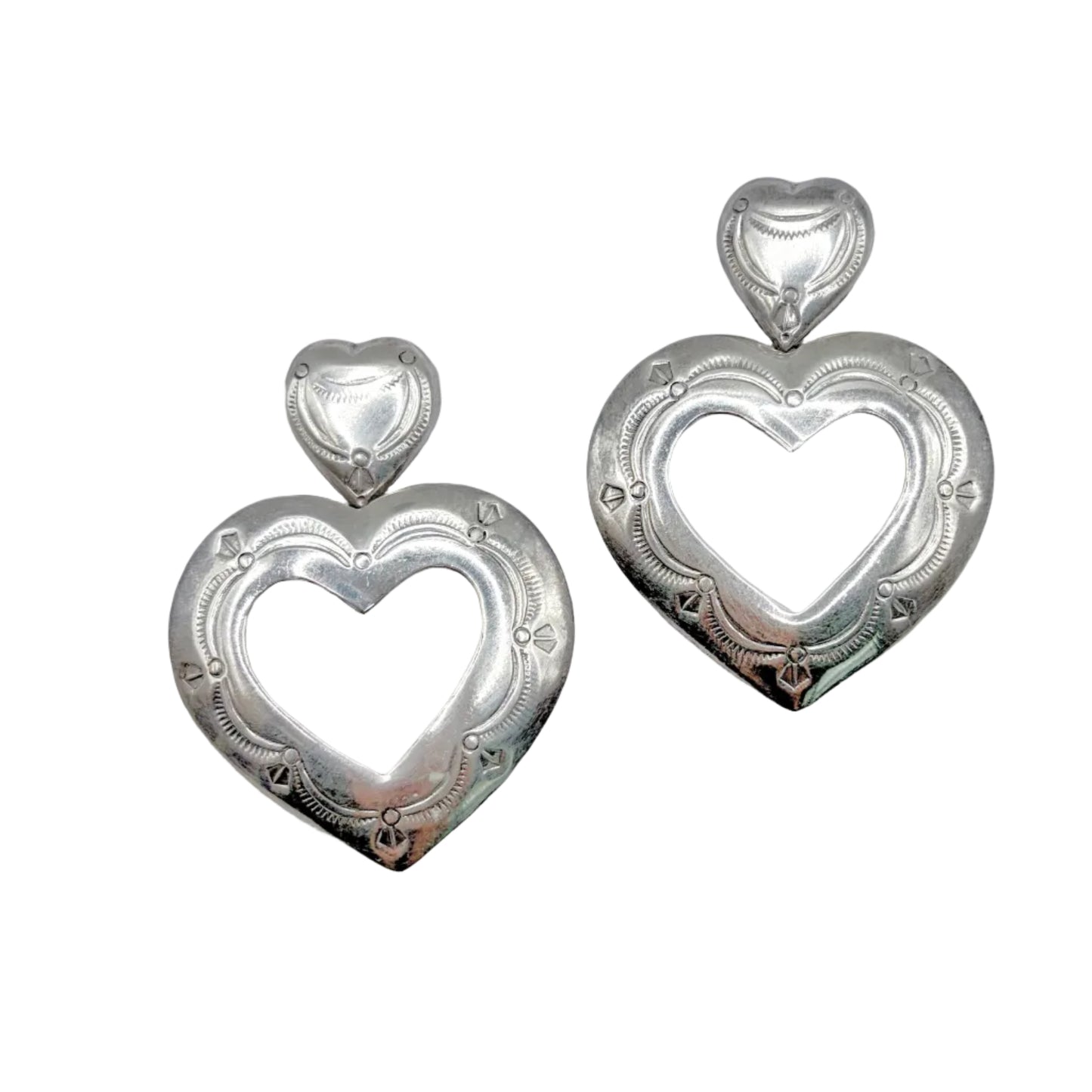 Vintage Sterling Chunky Heart Hoops