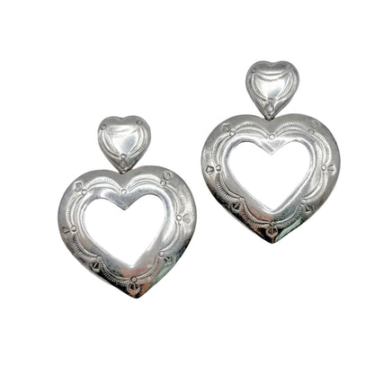 Vintage Sterling Chunky Heart Hoops