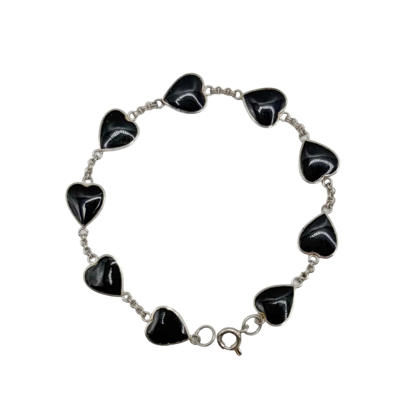 Vintage Sterling Black Onyx Heart Bracelet