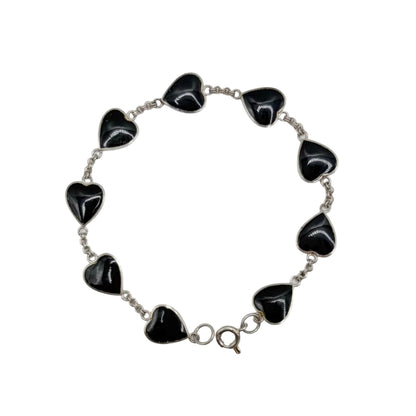Vintage Sterling Black Onyx Heart Bracelet