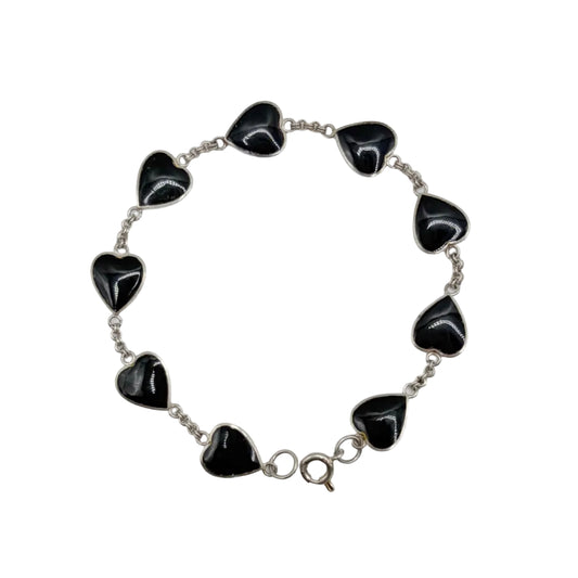 Vintage Sterling Black Onyx Heart Bracelet
