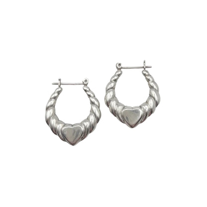 Vintage Sterling Heart Hoops