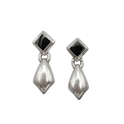 Vintage Sterling Geometric Onyx Earrings