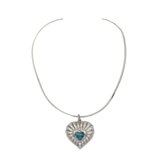 Vintage Sterling Puffy Heart Torque Necklace