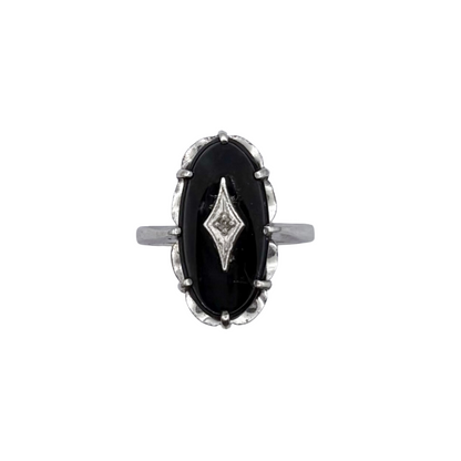 Vintage Sterling Diamond Onyx Ring