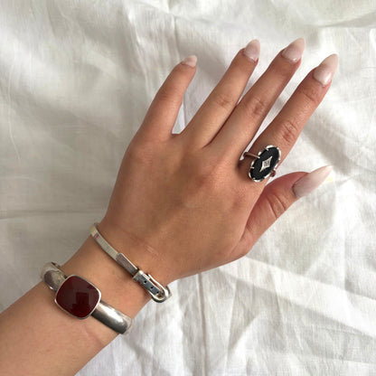 Vintage Sterling Diamond Onyx Ring
