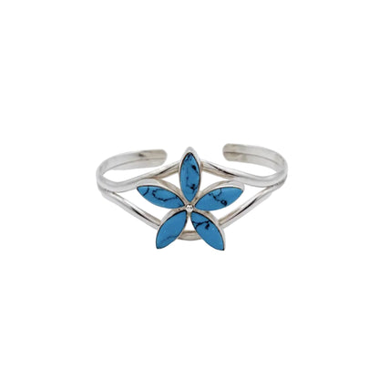 Vintage Sterling Turquoise Flower Cuff