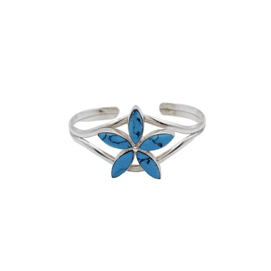 Vintage Sterling Turquoise Flower Cuff