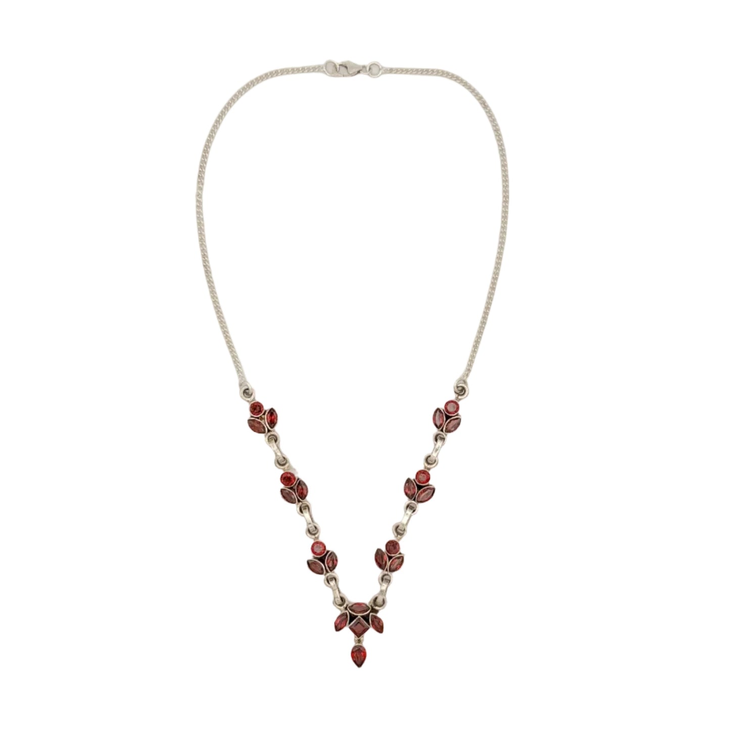 Vintage Sterling Garnet Cluster Lariat Necklace