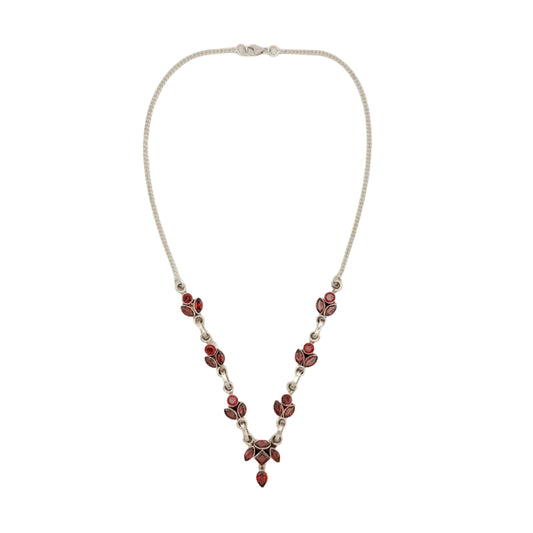 Vintage Sterling Garnet Cluster Lariat Necklace