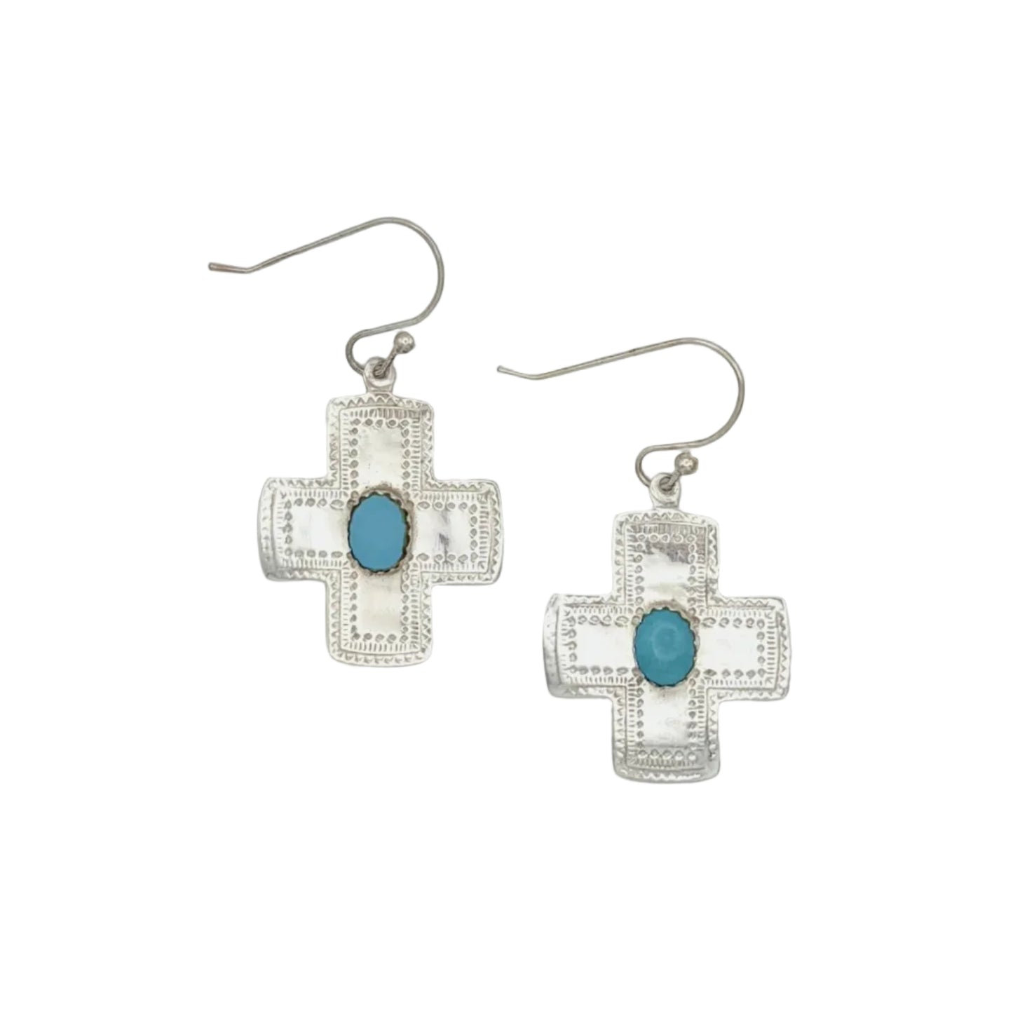 Vintage Sterling Turquoise Cross Dangle Earrings