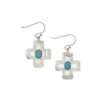 Vintage Sterling Turquoise Cross Dangle Earrings